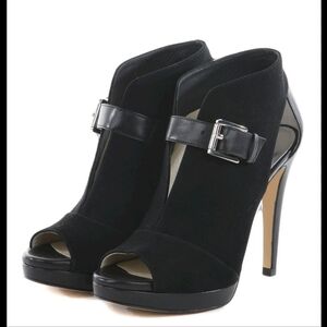 MICHAEL KORS Isabella ankle open toe suede stilleto strap black heels si…